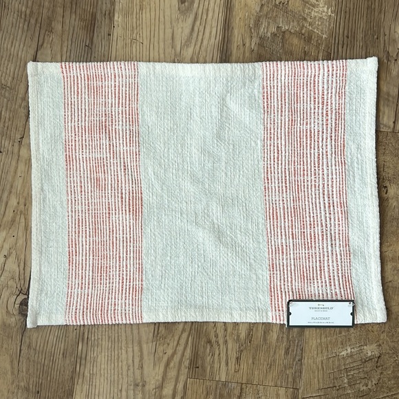 Set of 5 Threshold Cream with Orange Stripe Placemats 14”x19” - Picture 2 of 6